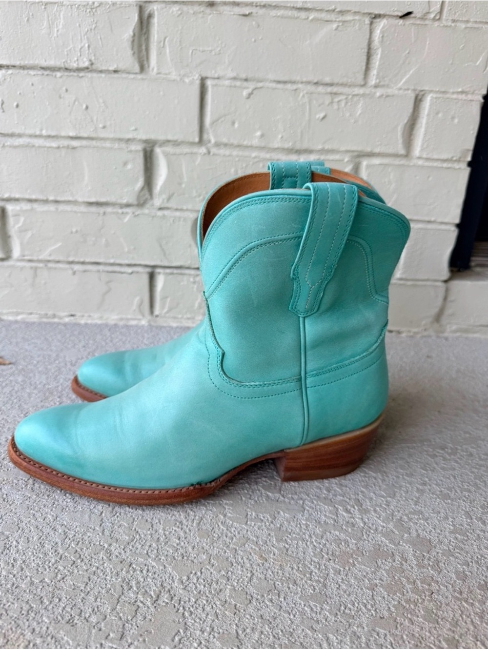 Tecovas The Penny Turquoise Leather Western Ankle Boots